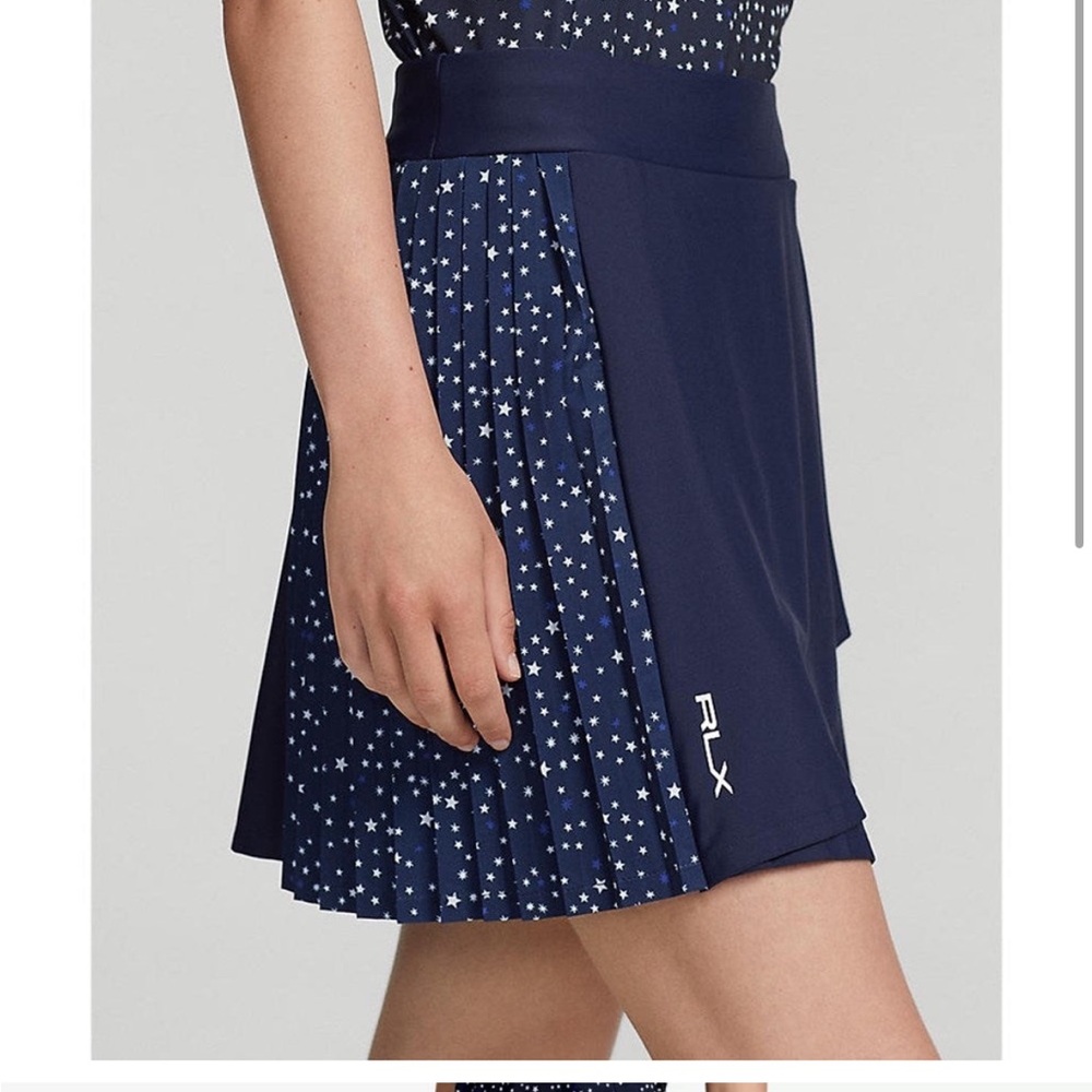 NWT Women's RLX RALPH LAUREN Pleated Skort Navy Star 4th of July Golf Large $170